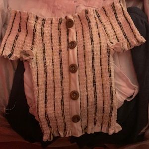 White/yellow/blue rushed top.